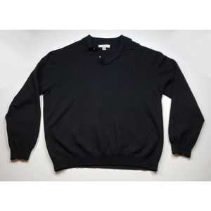 Mens Turnbury Cashmere Wool Polo Sweater Long Sleeve Black L Large Lg Soft Fuzzy
